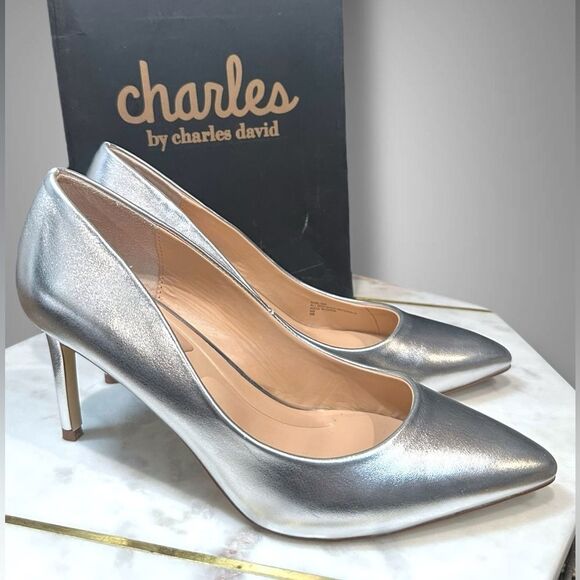 Charles by Charles David Smooth Metallic Sliver Pumps Heels Size 8 - Picture 7 of 12